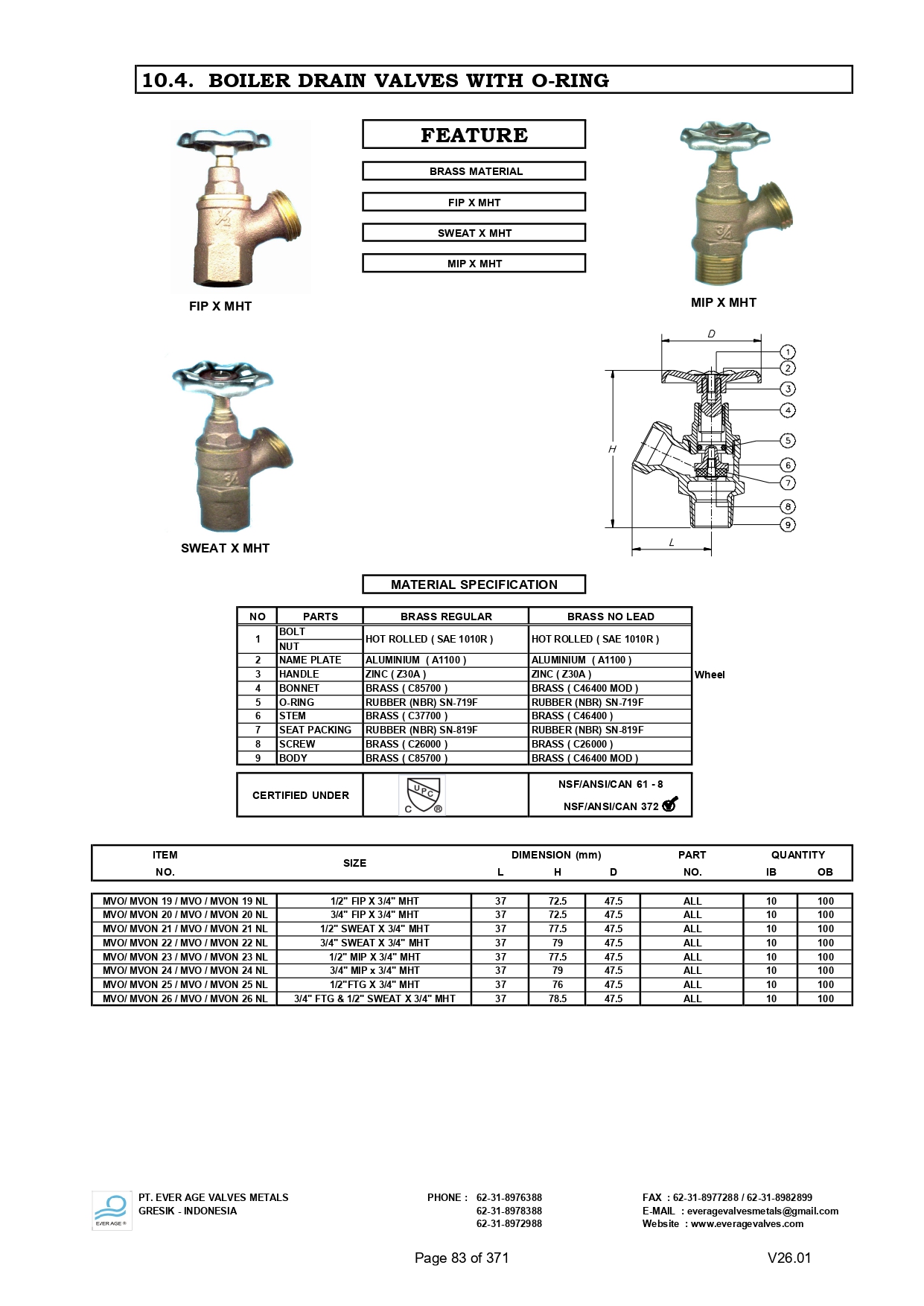 BOILER DRAIN VALVES WITH O-RING - MVO - MVON 19 - 26